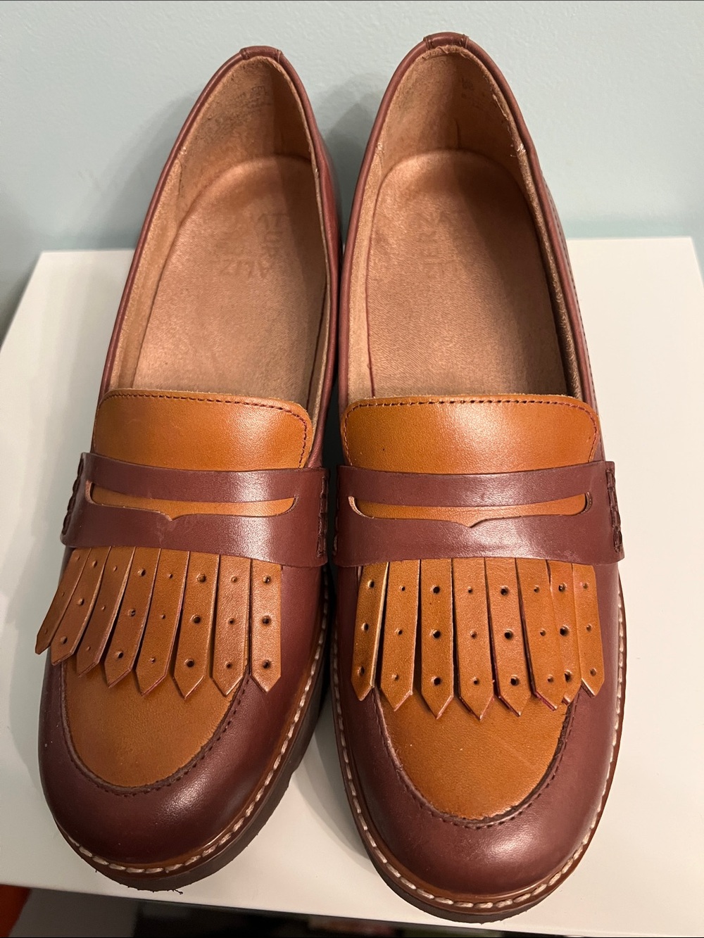 Women’s Two-Tone Brown Fringe Loafers